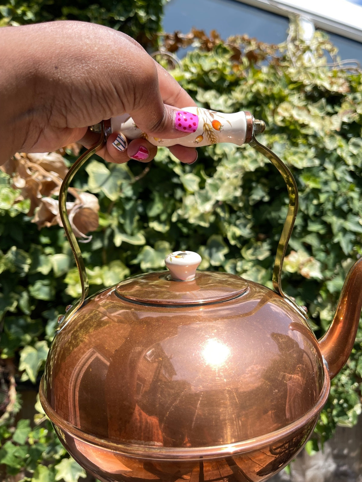 Vintage M&S st Michael harvest copper and brass kettle with ceramic handle