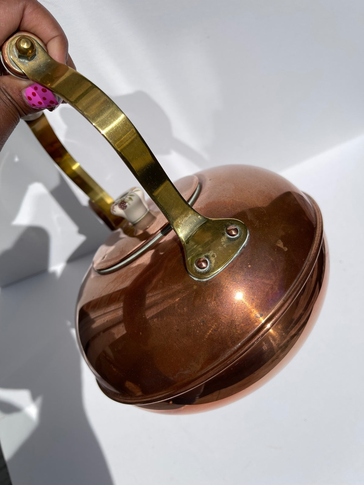 Vintage M&S st Michael harvest copper and brass kettle with ceramic handle
