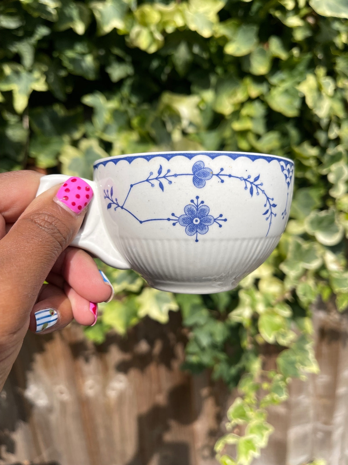 Set of 4 vintage Furnivals Denmark blue and white tea cups, English ironstone tableware with classic transferware design, cottagecore kitchen decor, farmhouse dining, collectible vintage china and traditional tea set.