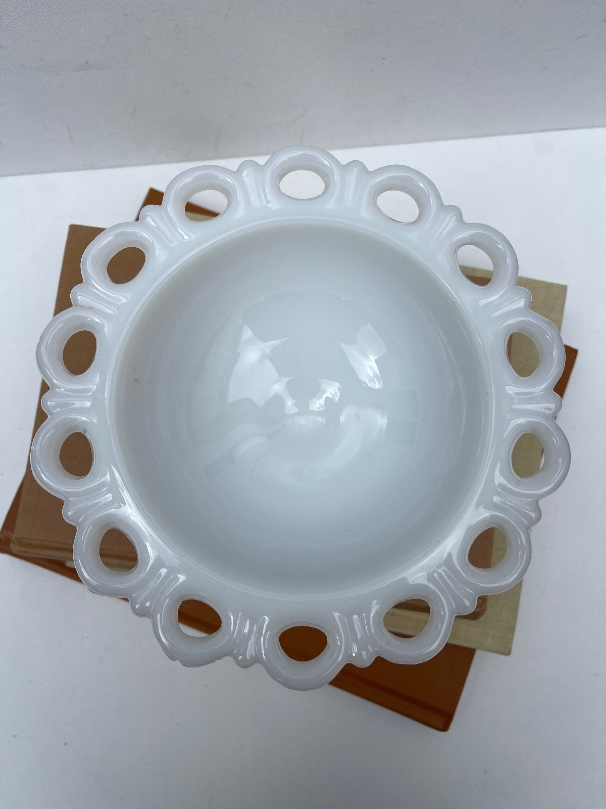 Vintage Anchor Hocking Milk glass Old Colony Open Lace Serving bowl