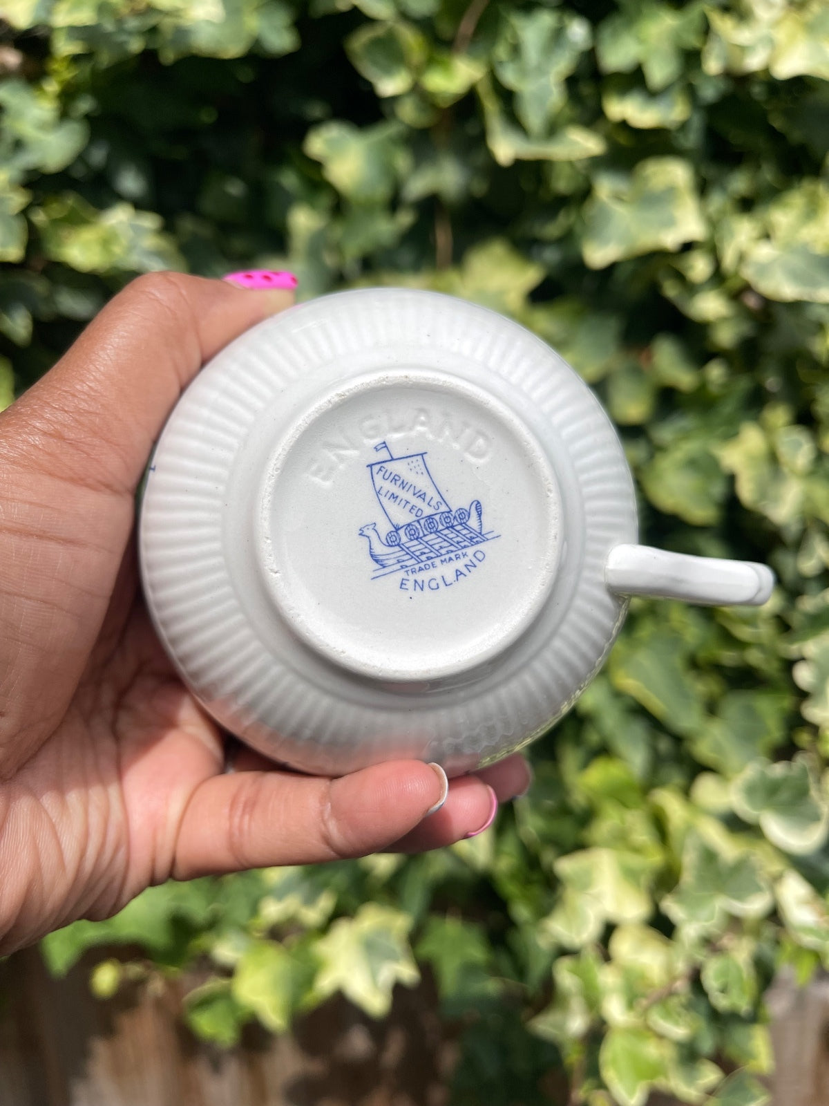 Set of 4 vintage Furnivals Denmark blue and white tea cups, English ironstone tableware with classic transferware design, cottagecore kitchen decor, farmhouse dining, collectible vintage china and traditional tea set.