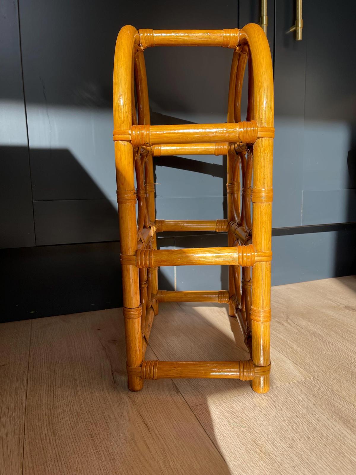 Vintage bamboo 5 wine bottle holder | boho decor bottle holder