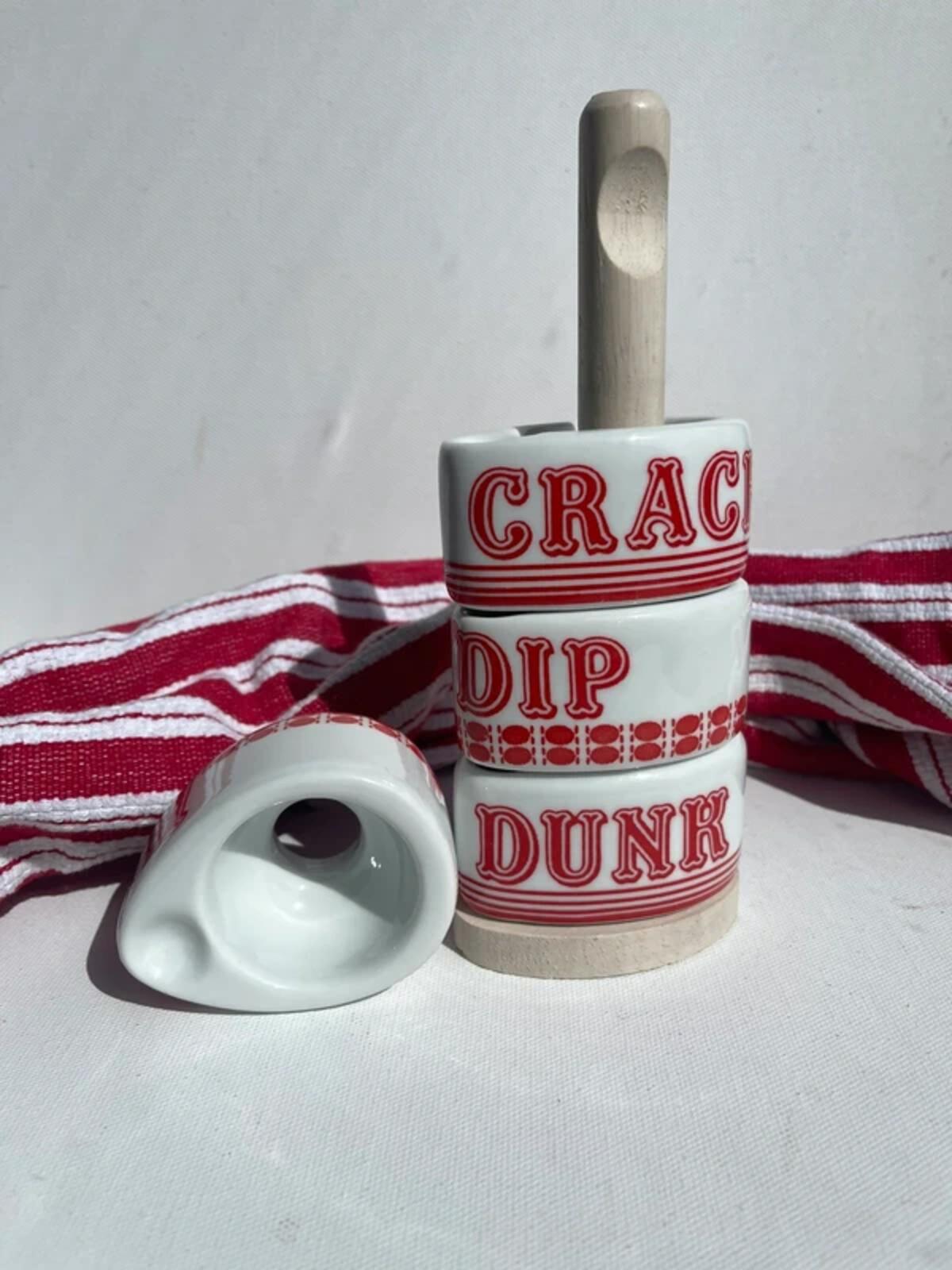 Jamie Oliver vintage style Ceramic Egg Cups Stack Tower Stand Red & White