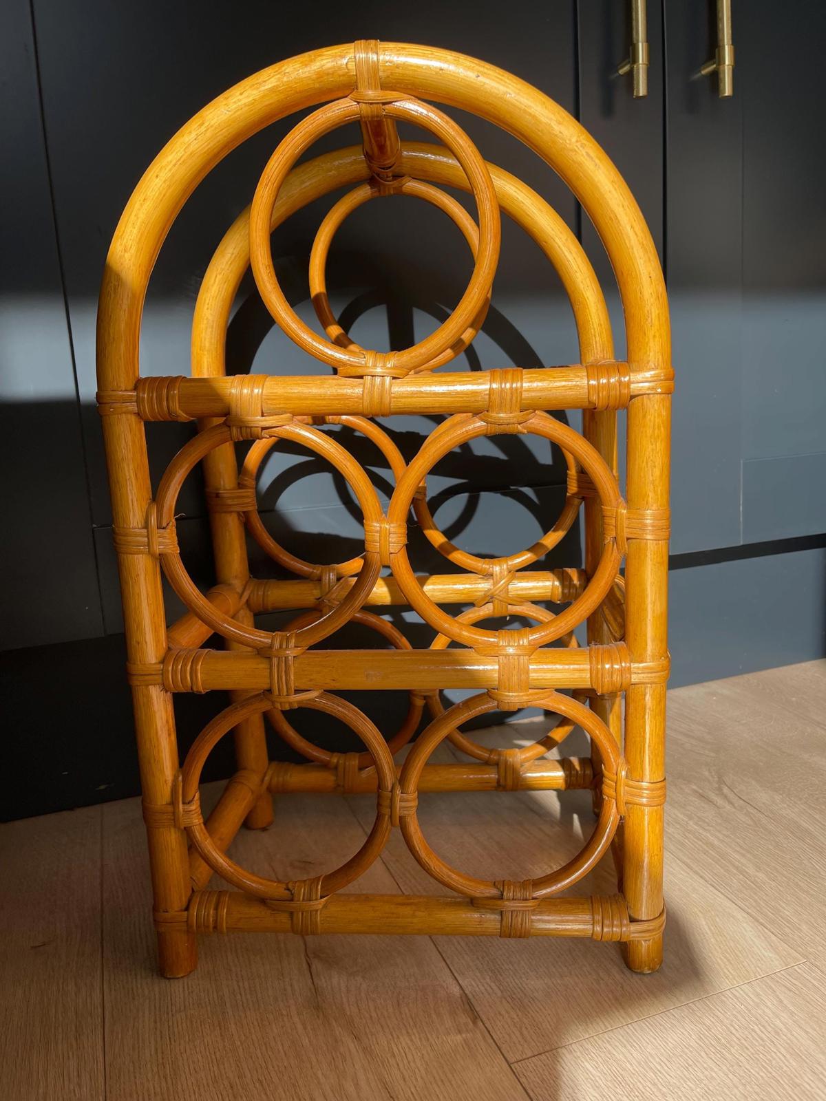 Vintage bamboo 5 wine bottle holder | boho decor bottle holder