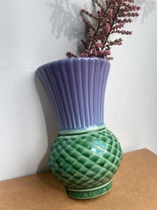 Vintage Scotia Ceramics Isle of Lewis thistle wall pocket vase, handcrafted Scottish ceramic hanging planter, floral wall decor, cottagecore home styling, rustic farmhouse accent and collectible pottery.