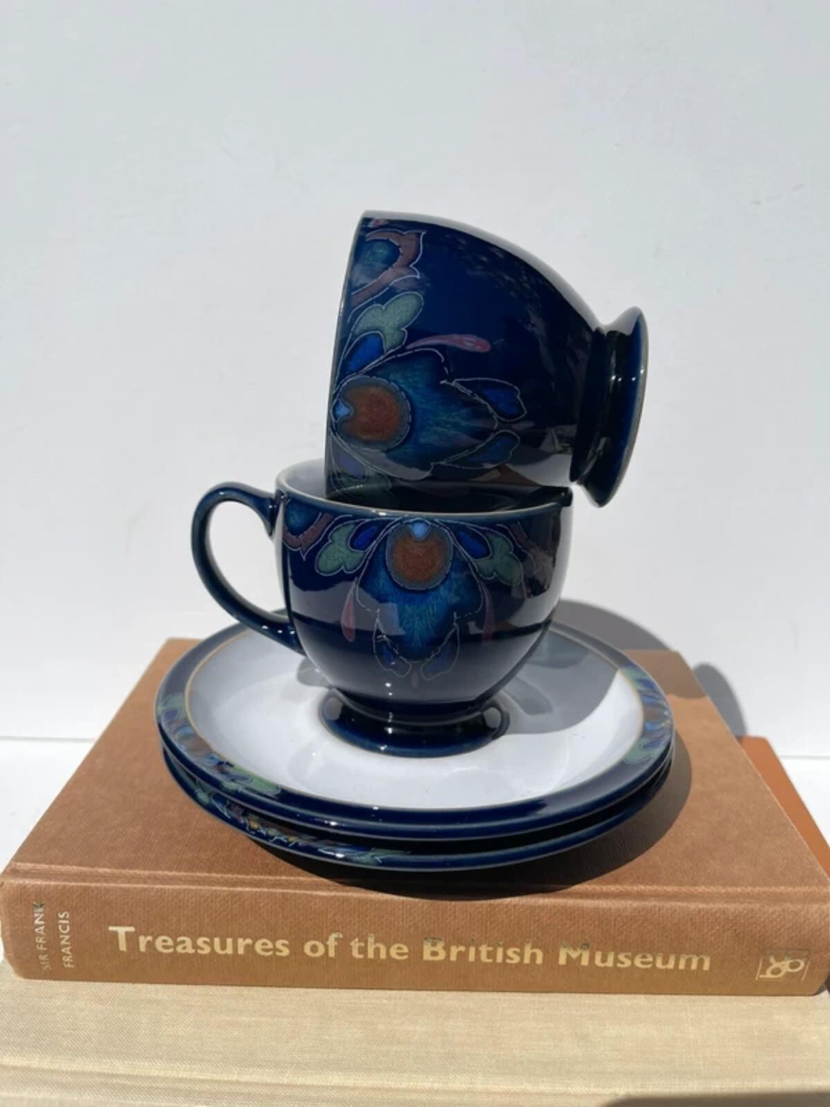 2x vintage Denby "Baroque" footed tea cups & saucers