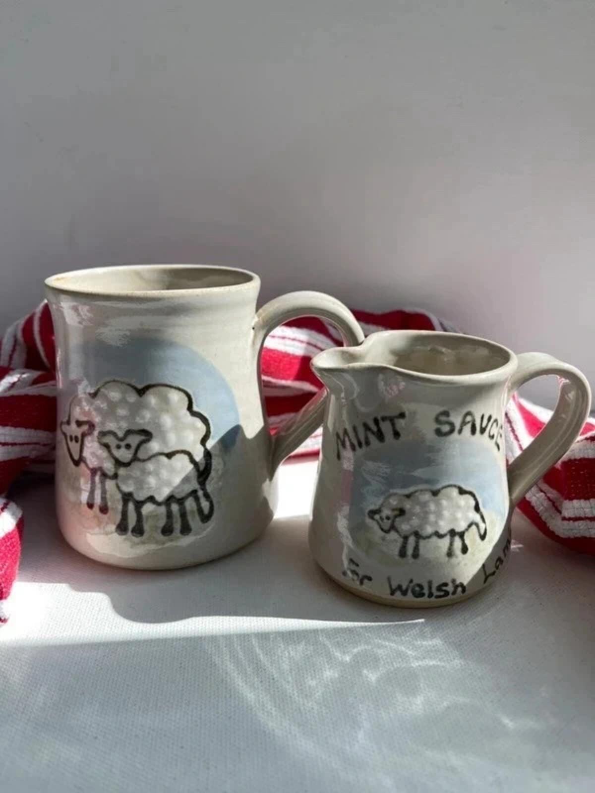Glynderi Pottery Sennybridge Welsh Mint Sauce Jug and mug handmade in Wales