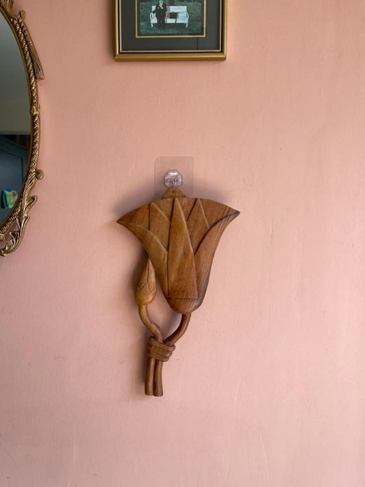 Vintage mid century modern carved floral wall piece