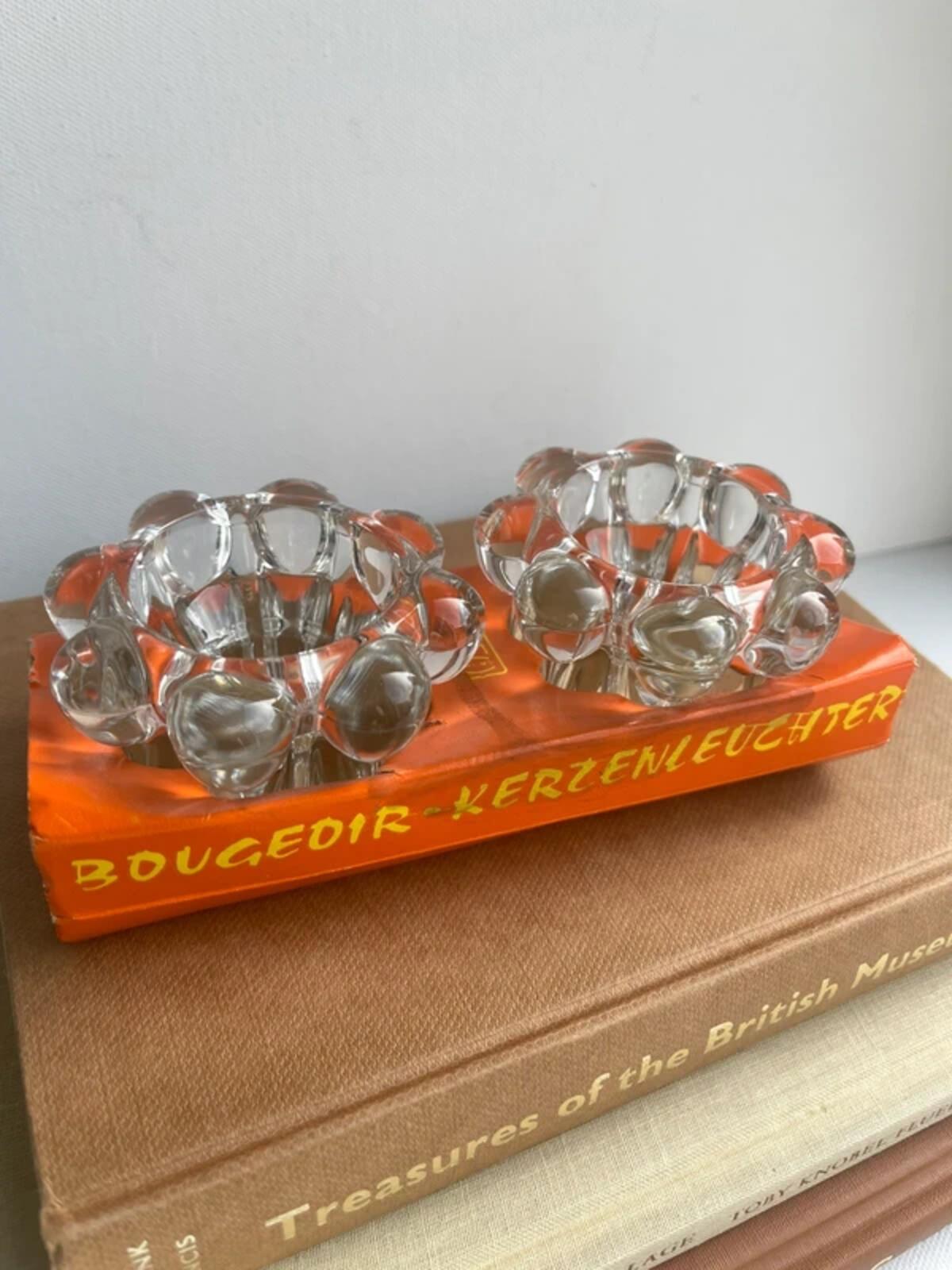 2 Vintage Reims bubble Glass Candle Holders taper/tea light candle