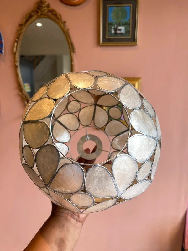 Round Capiz Shell Pendant Light Shade Cream White Floral Ceiling Light Shade