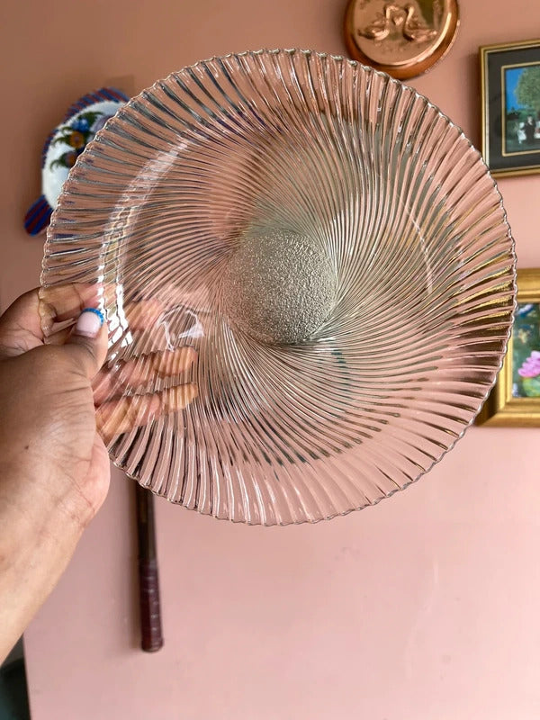 Vintage Pasabahce Pink Glass Dinner Plate 9.5” Shell Swirl Pattern Plates